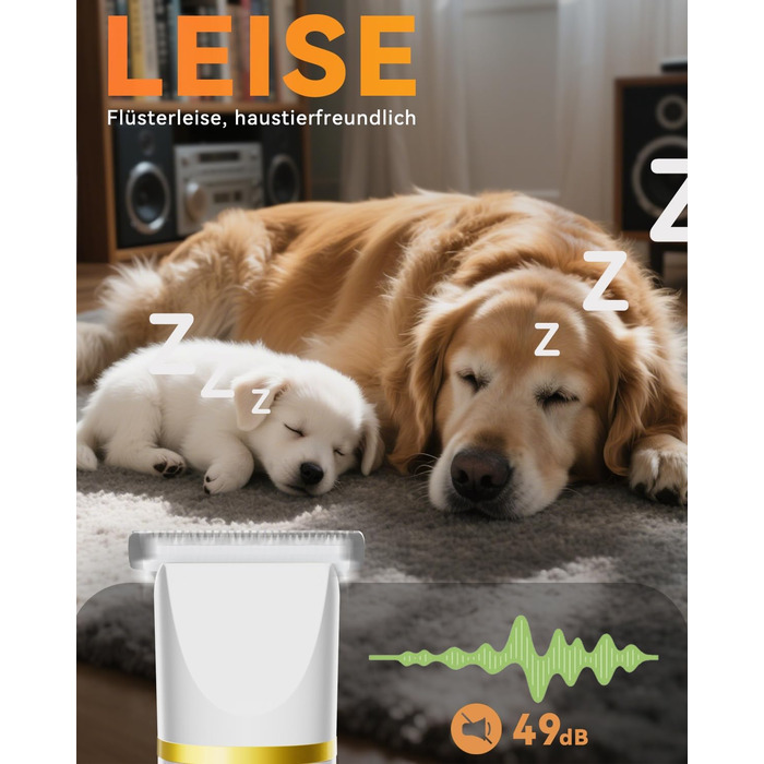 Машинка для стрижки собак і котів Leise, акумуляторна, 7000 об/хв, 4 насадки для догляду за лапами, очима, вухами, обличчям та тілом