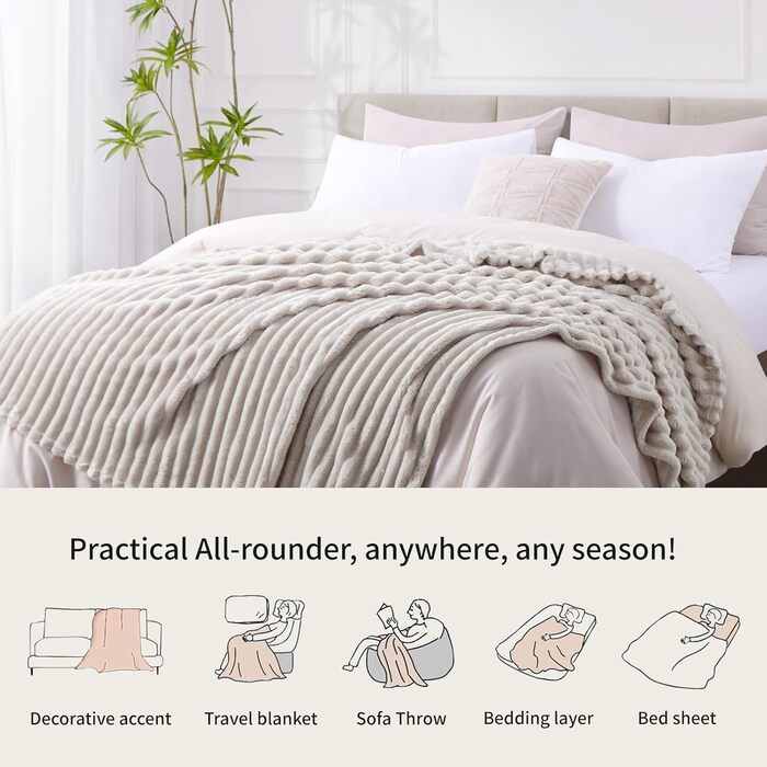 Плед RUIKASI фланелевий бежевий 150x200 см - теплий та м'який плед для дому, дивана, вітальні, декору, ковдра