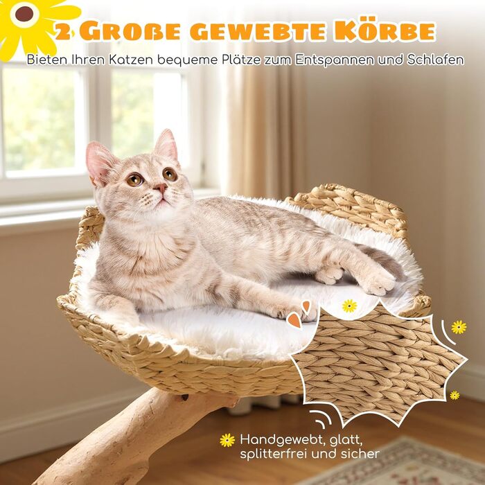 Дерев'яний кігтечка для котів Costway 87см з гамаком та джутовими стовпчиками, білий, 2 стовпчики (1+2)