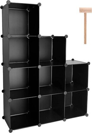 TUMUCUTE Storage Cube Shelf with 9 Cubes, Plastic, Cabinet, Modular, Bookshelf, Storage Shelves for Bedroom, Living Room, Office, Black