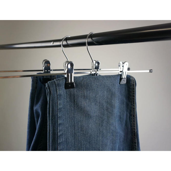 famy.Shop 10-Piece Metal Clothes Hangers Pant Hangers Trouser Clips Non-Slip Rubberized Chrome Plated, approx. 40x11.5cm