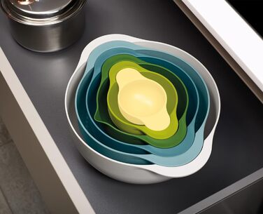 Joseph Joseph Duo 6-Piece Compact Food Preparation Set with Mixing Bowls, Measuring Cups & Sieve, Multi-Color