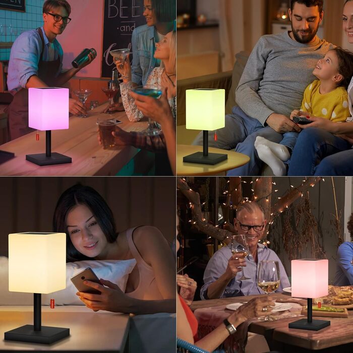 Світлодіодний солярний настільний світильник для вулиці 2-в-1, чорний - бездротовий, з сонячною зарядкою, 8 кольорів, для саду, кемпінгу та столу