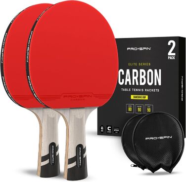 PRO SPIN Набір для пінг-понгу - Набір для пінг-понгу Carbon, преміум-якість, чудова точність, гума Spin, товщина губки 2.0 мм, чохол, висока продуктивність, якісний дизайн