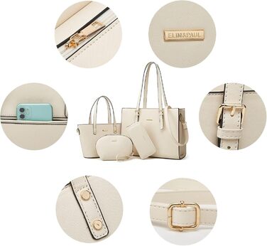 YTL Сумка жіноча Tote Shopper велика на плече та через плече, гаманець, картник, 4-частинний набір, біла, для офісу, школи, покупок, подорожей, подарунок