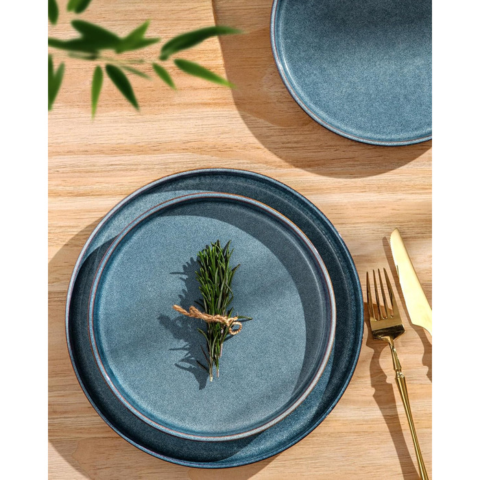 Набір посуду GBhome з каменю, 24 елементи, ручна робота, для 6 осіб, стійкий до миття в посудомийній машині та мікрохвильовій печі, керамічний посуд, блакитний колір