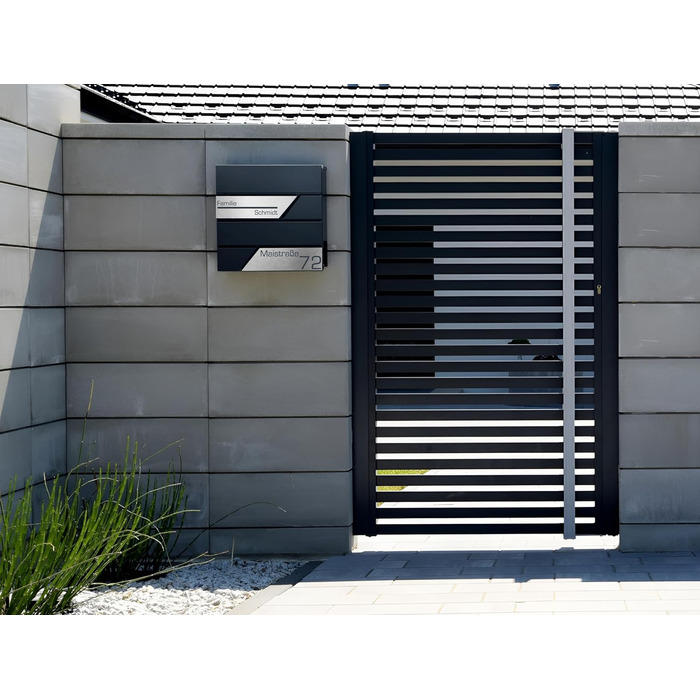 Поштовий ящик з газетницею антрацит, нержавіюча сталь, настінний, з замком та газетницею - лазерне гравіювання