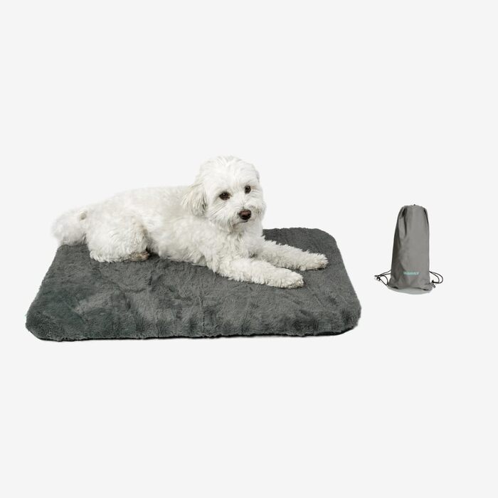 Килимок для собак у дорогу, комплект: килимок, знімний водонепроникний плюшевий чохол та сумка, можна прати в пральній машині, розмір 100x70x3,5 см, вага 1080 г (S, Антрацит Aqua)