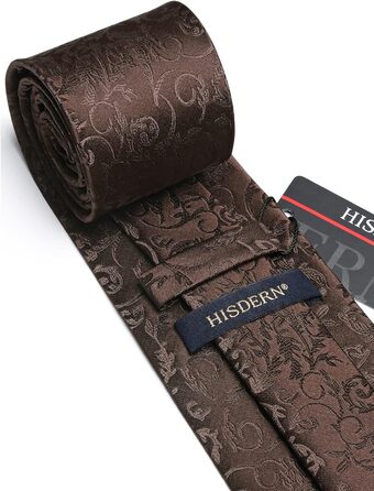 Краватка для чоловіків HISDERN з кишеньковим хустинкою, патерн пейслі, формальний стиль, класична краватка та хустинка, колір: коричневий
