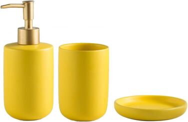 Набір аксесуарів для ванної кімнати з кераміки, 3 шт. (Жовтий) - мильниця, дозатор мила, стакан для зубних щіток