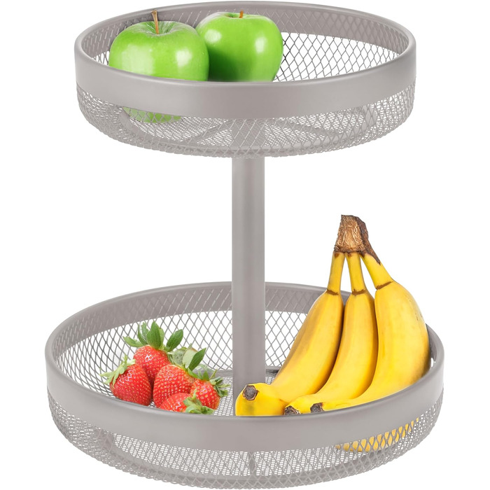 Двоярусна кругла фруктова тарілка/корзина для хліба Eluno, металева, тауп (бежевий)