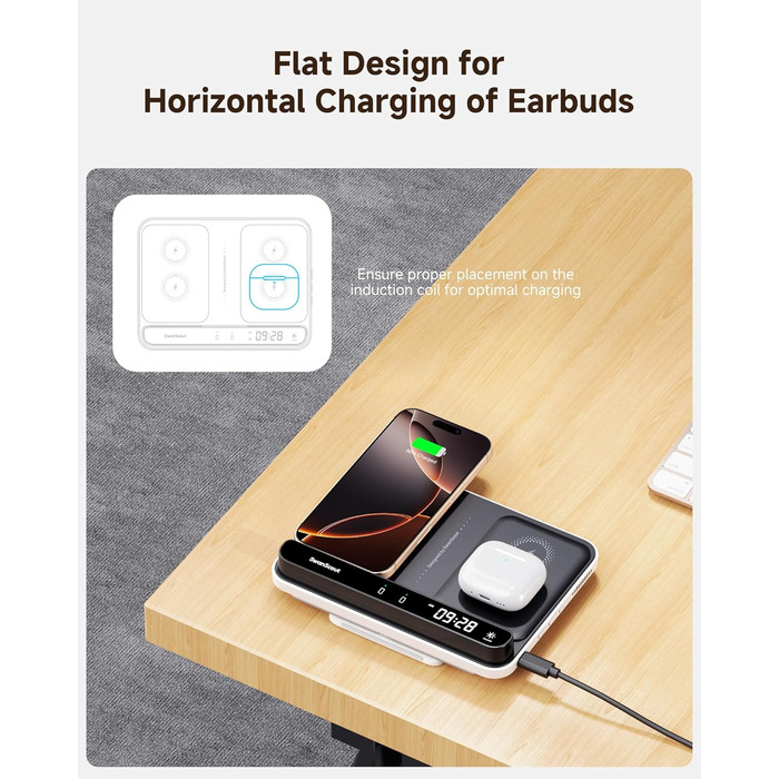 Зарядна станція SwanScout 710A для iPhone 17/Air/15/14/13/12/11 та Apple Watch/AirPods, бездротова зарядка 2 в 1