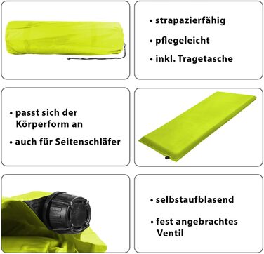 Каремат туристичний ALPIDEX Isomatte Camping, 200x66x10 см, самонадувний, ізолюючий, Lime