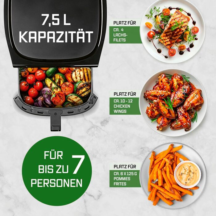 Фритюрниця готує без олії Gourmetmaxx AirGenius 7.5L з 7 програмами та LED-дисплеєм | Міні-піч для смаження без жиру до 7 осіб