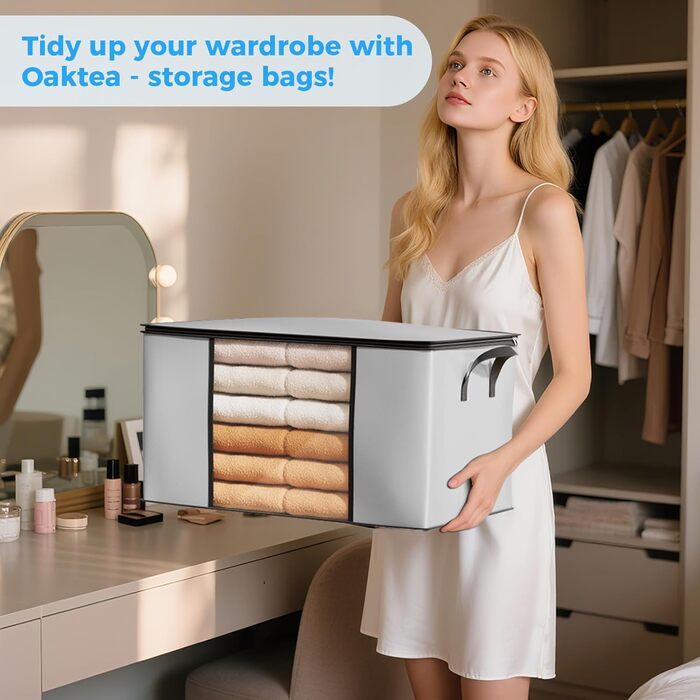 Контейнер для зберігання одягу та взуття Oak & Tea 90L з прозорим віконцем, водонепроникний, 60x43x35 см