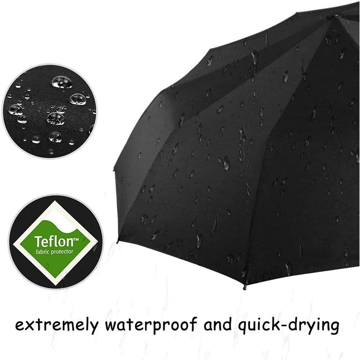 Зонт Kastewill: жіночий та чоловічий, компактний, штормостійкий, автоматичний, з 10-ю металевою основою, тефлонове покриття, чорний