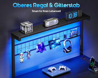 Ігровий стіл Coleshome з LED підсвічуванням, 130 x 100 см. Реверсивний стіл з шухлядами та розетками, кутовий стіл з полицею та місцем для зберігання, чорний