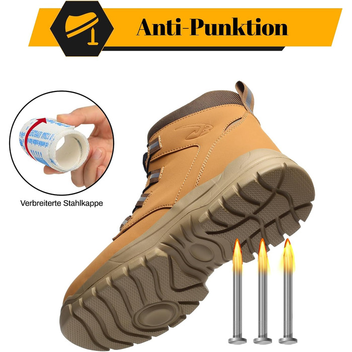 Черевики безпеки унісекс водовідштовхувальні, робочі черевики з високим підйомом, антиковзаючі, легкі, зі сталевим підноском та застібкою на поворотному затворі (39 EU, помаранчевий)