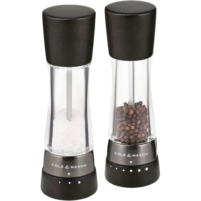 Набір для солі та перцю Cole & Mason Derwent Roségold - ручний млин з регульованою керамічною жорна, дерево/акрил, 190 мм, Precision+, подарунковий набір