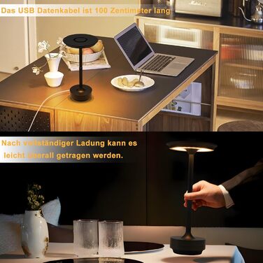 Бездротова настільна лампа з LED, торшери на акумуляторі, торшери з USB зарядкою, диммируемые, 2 шт. для вітальні, спальні, дитячої кімнати (2 шт., чорний)