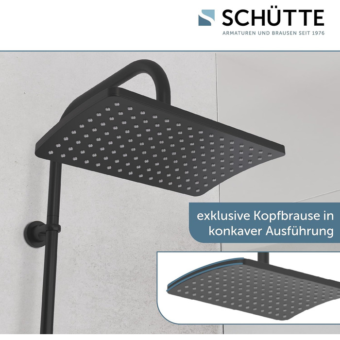 Schütte Shower Set MALLORCA Shower Column with Large Rain Shower Head, Hand Shower with 3 Jet Types, Shower System without Faucet, Matte Black