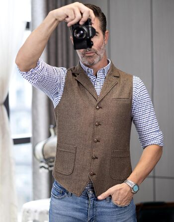 Костюмний жилет чоловічий Tuikayoo Western Herringbone Tweed з вовни Slim Fit сірий 3XL