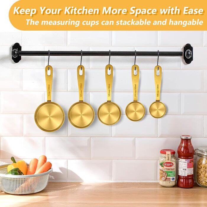Набір мірних стаканів та ложок Cuteefun Gold, 13 предметів: 5 стаканів, 8 магнітних ложок, нержавіюча сталь для вимірювання сухих та рідких інгредієнтів для випічки та приготування їжі