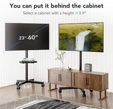 Підставка для телевізора на підлозі, мобільна, для плазмових/LCD/LED телевізорів 23-60 дюймів, з полицею для ноутбука, регульована по висоті, вантажопідйомність до 40 кг, VESA до 400x400 мм