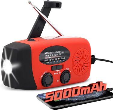 Радіо NOAA iRonsnow 5000 mAh для надзвичайних ситуацій: FM/AM, ручний привід, сонячне, з SOS, LED-ліхтарик, зарядка для телефону, кемпінг, виживання (чорний)