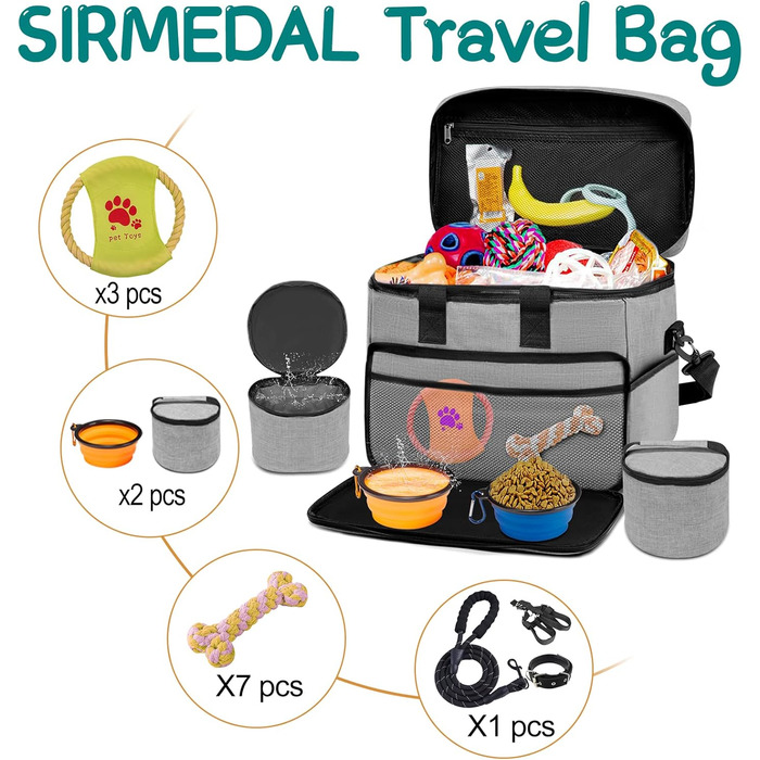 Набір для подорожей з собакою: великий рюкзак, 2 годівниці, контейнери для їжі (Сірий XL)