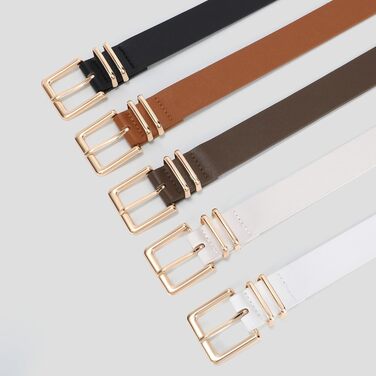 Комплект жіночих шкіряних ременів VONMELLI (3 шт.) для джинсів, спідниць та суконь. Золота пряжка, чорний, коричневий, бежевий, розмір M (79-94 см)