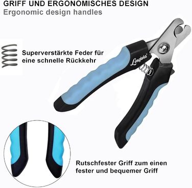 Професійна кусачка для собак та котів 15,5 см з нержавіючої сталі з пилочкою для нігтів. Кусачки для нігтів, висока якість. Для великих та маленьких собак, з захистом від защемлення. Чорно-синій колір.