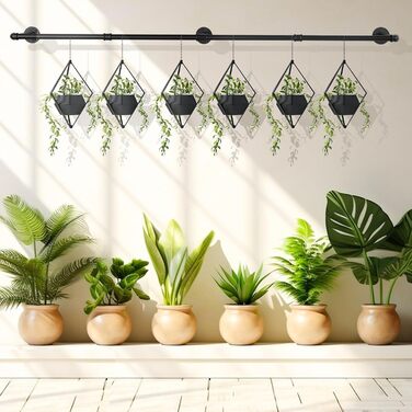 Yawinhe Industrial Pipe Clothes Rails, 180cm Clothes Rack for Wall, Space-Saving Wall Shelf Kitchen Shelf with 3 Bases, for Business, Black, 1-Pack, YMG004
