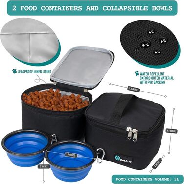 Сумка-органайзер для собак PetAmi: дорожня сумка для корму та аксесуарів, ідеальна для кемпінгу та подорожей. Чорна, середнього розміру (14.5 x 8 x 12 см).