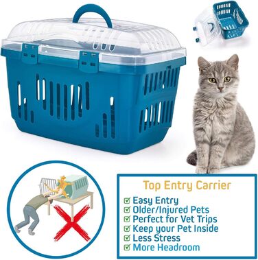 Транспортний бокс для котів Transportbox Katze Open Top - блакитний, 49 x 34 x 32 см