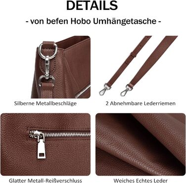 Сумка жіноча шкіряна Befen, шопер середнього розміру з ручками та 2 ремінцями через плече, колір кава