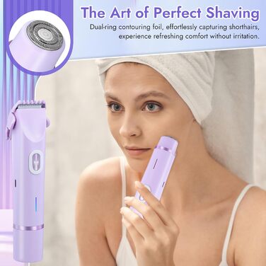 Електричний жіночий тример 2-в-1 для обличчя, тіла та брів, водонепроникний, фіолетовий