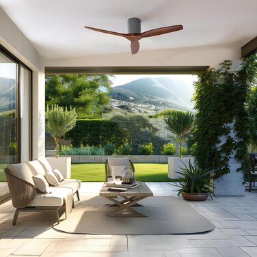 Вентилятор стельовий Cecotec EnergySilence Aero 5500 Aqua IronDarkWood Connected, двигун DC 40W, Wi-Fi, для дому та вулиці, 3 лопаті, 6 режимів, металік та темно-коричневий сталь | темне дерево