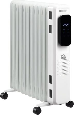 HOMCOM Портативний масляний радіатор з електронагрівом, 2500W, 3 режими, таймер, 11 секцій, білий, сталь, 50.5 x 24 x 63 см
