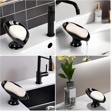 Керамічний підставка для мила, самостійно осушуючий, у формі листка, легко очищається, для ванної кімнати, кухні, душу (білий, чорний)