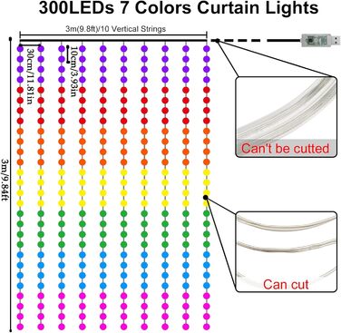 Льодогенератор Yizhet 3x3м LED, 300 LED, тепле біле світло, 8 режимів, IP65, для декору вечірки, шлюбу, Різдва, тераси