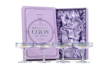 Набір келихів GLASSIQUE CADEAU Vintage Art Deco: 4 шт., 200 мл. Келихи для шампанського, мартіні, дайкірі, коктейлів. Кристал, іризуючий ефект