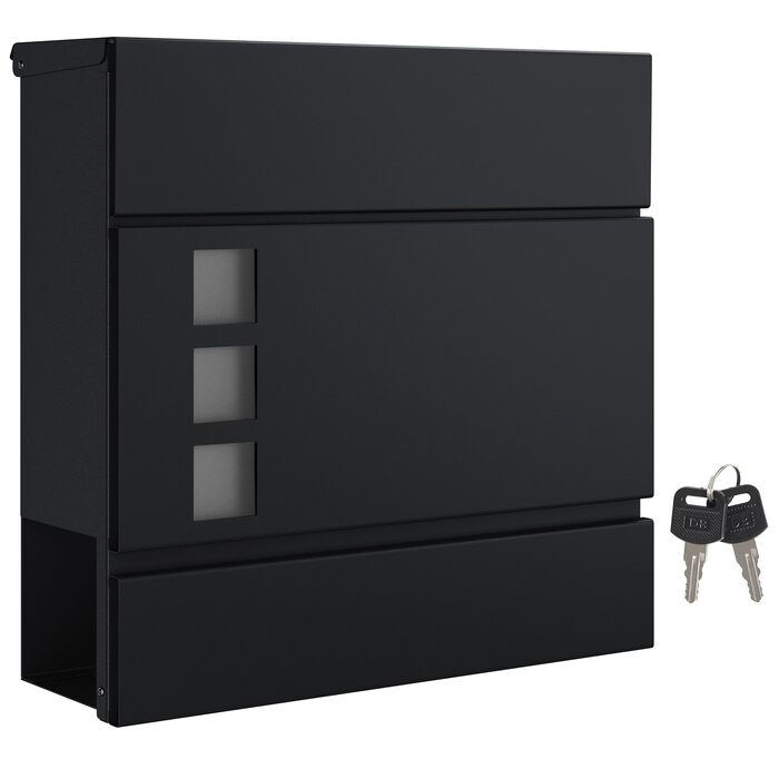 Поштовий ящик SONGMICS XXL з газетницею, чорний, 37x37x10.5 см, з ключем, вікном, захистом від реклами, для дому та саду