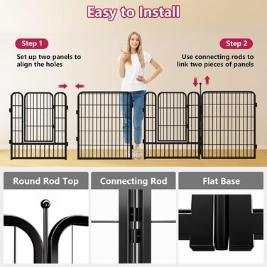 Металевий вольєр для собак на 10 панелей, 81,3 см, для собак різних розмірів, вольєр для собак, переносний забіг, вольєр для цуценят, з дверцятами, 69,8 см x 81,3 см