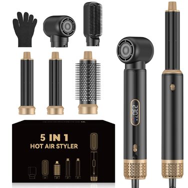 Мультистайлер для волосся 5 в 1, 1000W, LCD, чорний: фен, плойка, випрямляч, браш
