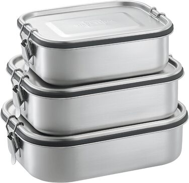 Stainless Steel Lunch Box with Compartments, 3-Piece Set – Lunchbox for Kids & Adults – Leakproof & Lightweight - Flexible Divider