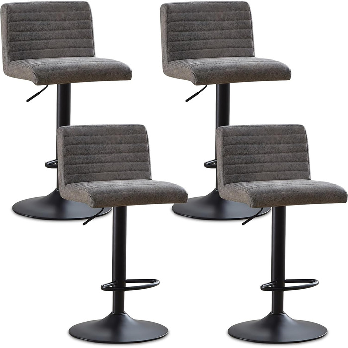 JYMTOM Adjustable Bar Stools Set - Velvet Padded Swivel Counter Stools for Bar, Kitchen, Bistro, Cafe & Dining Room (Set of 4, Grey)