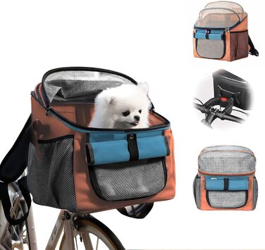 Фарбований кошик для собак, сумка для домашніх тварин на велосипед, складаний велосипедний кошик для собак 2 в 1, рюкзак для собак з адаптером для керма для маленьких домашніх тварин (максимальне навантаження 5 кг) (Помаранчевий)