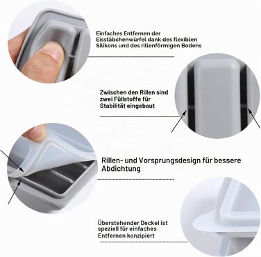 Силіконова форма для льоду LessMo з кришкою, BPA-free, LFGB сертифікована, 10 відсіків, 2 шт., сіра — для віскі, коктейлів та заморожених напоїв