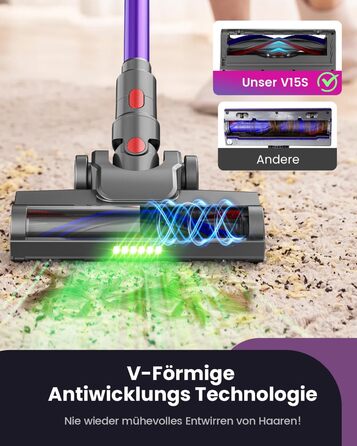 Бездротовий акумуляторний пилосос 45000 Па/580 Вт/70 хв, легкий, 6-в-1, з LED дисплеєм, станцією зарядки та насадкою проти спутання шерсті, для твердих поверхонь, килимів та шерсті тварин